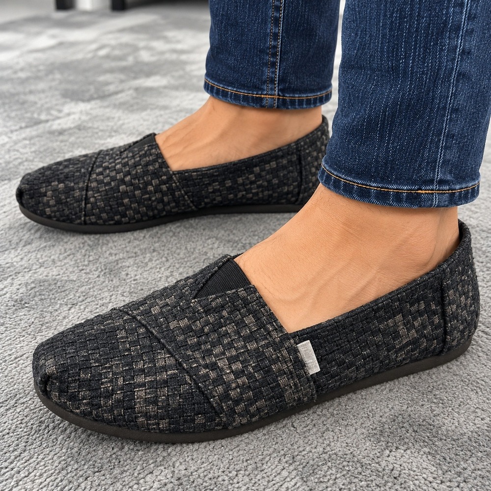 TOMS Alpargata Slip On Shoes Mens Size 12 Grey Woven Textile Loafers Flat